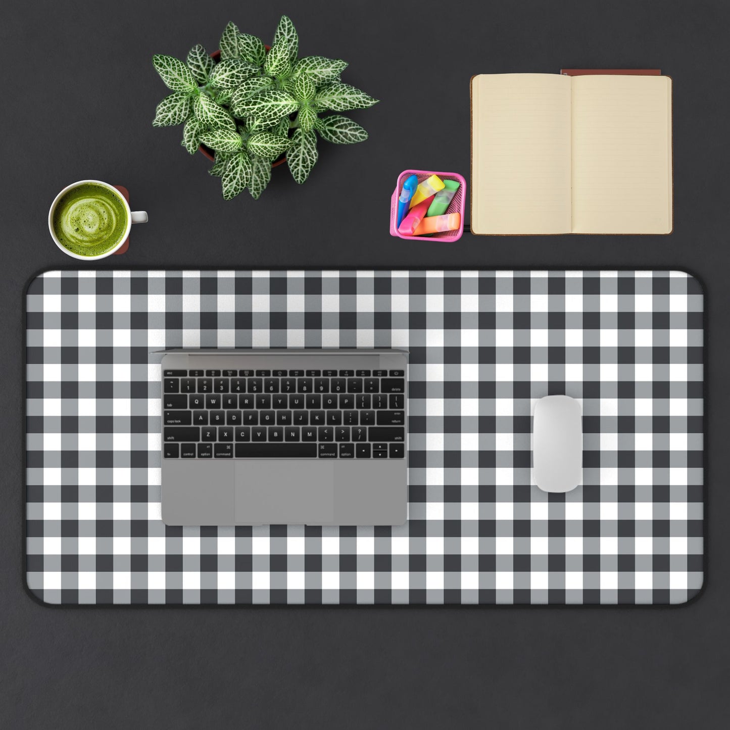 Black Gingham Desk Mat