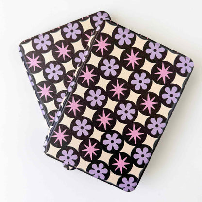 Two floral retro patterned Kindle cases  stacked on a white background