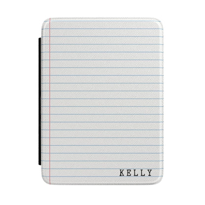 KIndle case cover with lined paper design and 'KELLY' branding on a white background